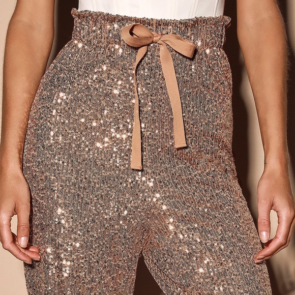 New FP Night Moves Rose Gold Sequin Drawstring Harem Pants - Picture 3 of 4